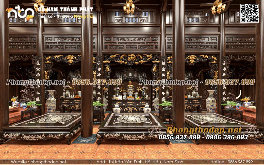 Toàn cảnh nội thất nhà gỗ 5 gian đẹp tại Long An